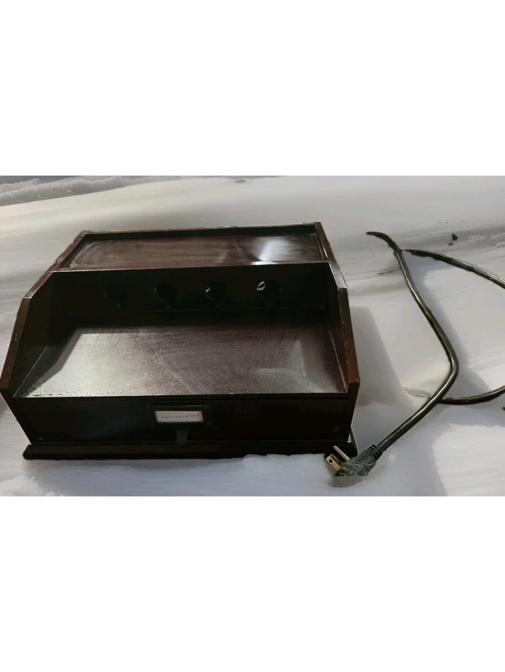 Pottery Barn Dark Wood Charging Station Desk Organizer Storage Drawer 6 Outlets